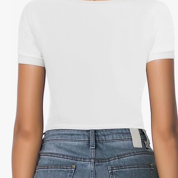 NWT Mango pop collection Short Sleeve Body Suit Round Neck Ribbed BodySuit Shirt - Picture 3 of 7